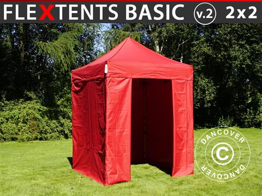 Tenda Dobrável FleXtents Basic v.2, 2x2m Vermelho, incl. 4 paredes laterais