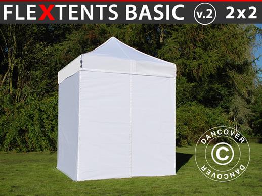 Snabbtält FleXtents Basic v.2, 2x2m Vit, inkl. 4 sidor