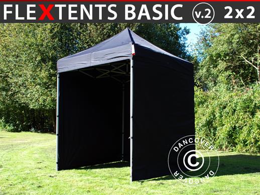 Snabbtält FleXtents Basic v.2, 2x2m Svart, inkl. 4 sidor