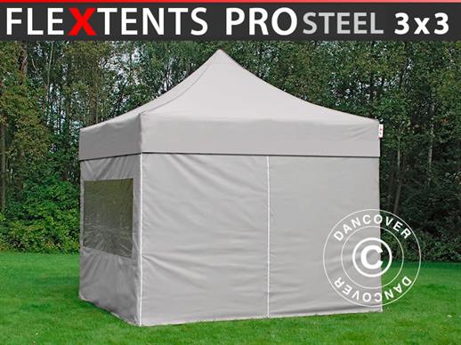 Faltzelt FleXtents PRO Steel 3x3m Latte, mit 4 Seitenwänden