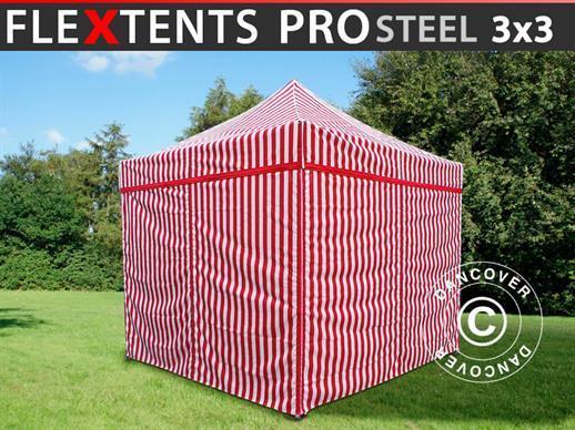 Quick-up telt FleXtents PRO Steel 3x3m Stripet, inkl. 4 sider