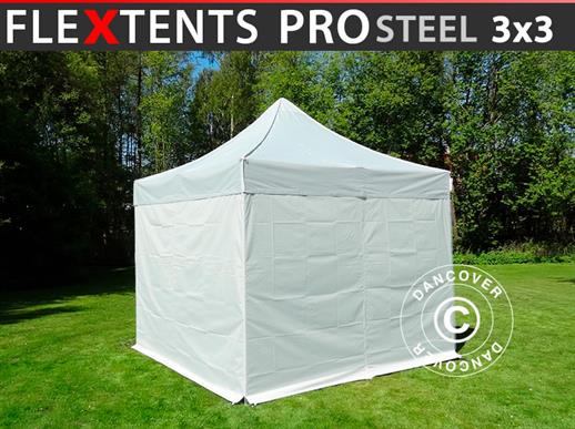 Faltzelt FleXtents PRO Steel 3x3m Silber, mit 4 Seitenwänden