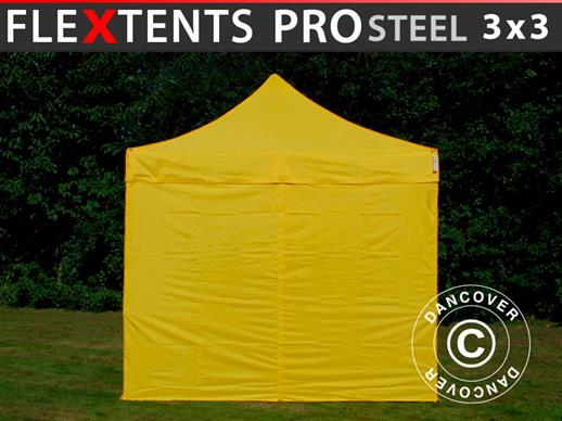 Carpa plegable FleXtents PRO Steel 3x3m Amarillo, Incl. 4 lados