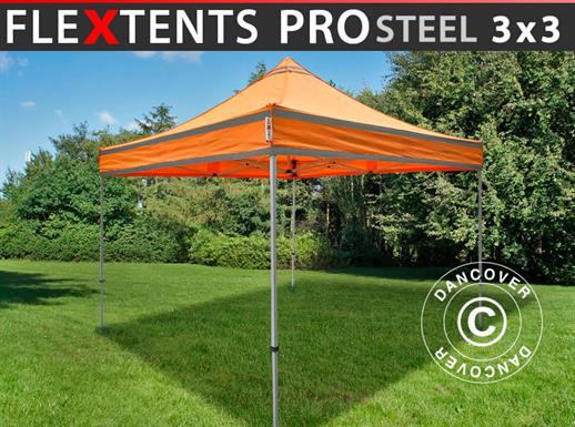 Brzo sklopivi paviljon FleXtents PRO Steel 3x3m. Narančasto Reflektirajuće