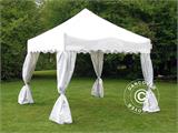 Tente Pliante FleXtents PRO Steel "Wave" 3x3m Blanc, avec 4 rideaux decoratifs