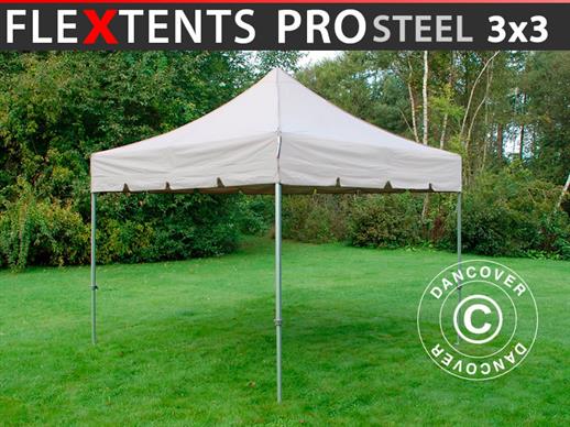 Tente pliante FleXtents PRO Steel "Peaked" 3x3m Latte