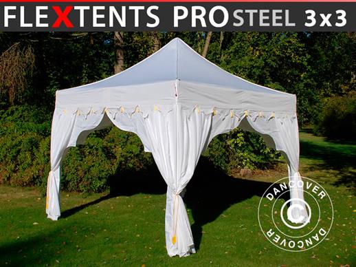 Gazebo pieghevole FleXtents PRO Steel "Raj" 3x3m Bianco/Oro