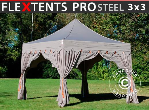 Prekybinė palapinė FleXtents PRO Steel "Raj" 3x3m Latte/Oranzine