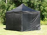 Vouwtent/Easy up tent FleXtents PRO Steel 3x3m Zwart, Vlamvertragende, inkl. 4 zijwanden