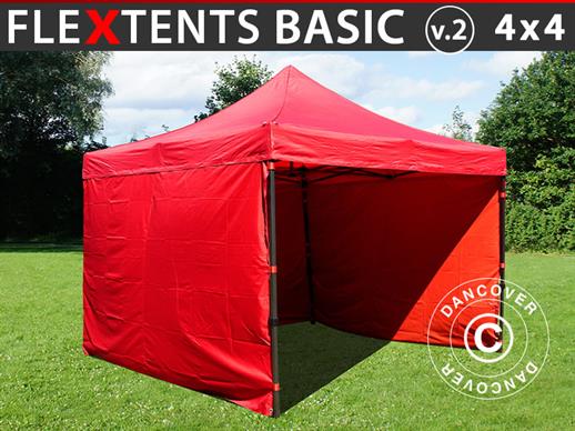 Vouwtent/Easy up tent FleXtents Basic v.2, 4x4m Rood, inkl. 4 Zijwanden