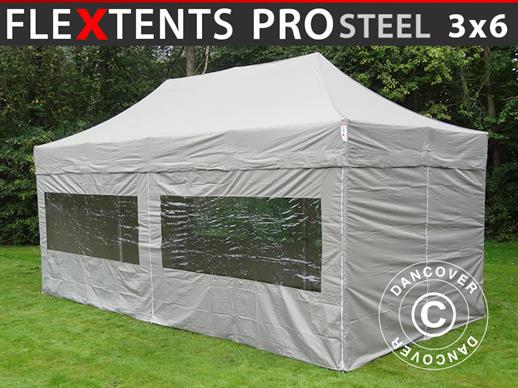 Faltzelt FleXtents PRO Steel 3x6m Latte, mit 6 Seitenwänden