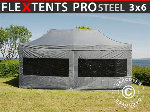 Pop up gazebo FleXtents PRO Steel 3x6 m Grey, incl. 6 sidewalls