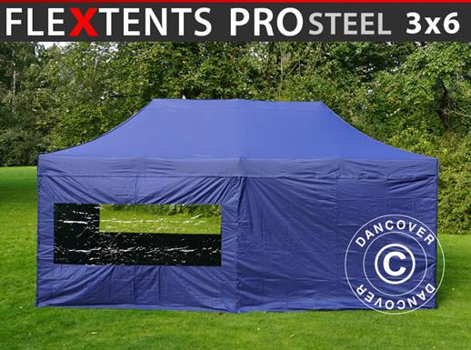 Quick-up telt FleXtents PRO Steel 3x6m Mørk blå, inkl. 6 sider