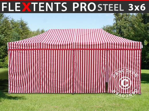Quick-up telt FleXtents PRO Steel 3x6m Stripet, inkl. 6 sider