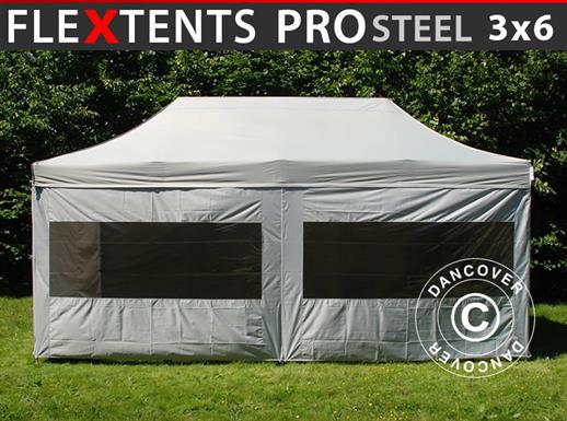 Tente pliante FleXtents PRO Steel 3x6m Argenté, avec 6 cotés