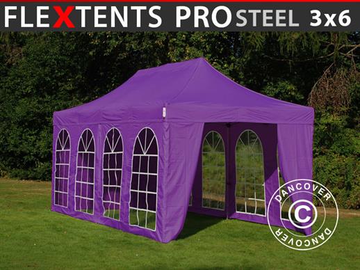 Faltzelt FleXtents PRO Steel Vintage Style 3x6m Lila, mit 6 Seitenwänden