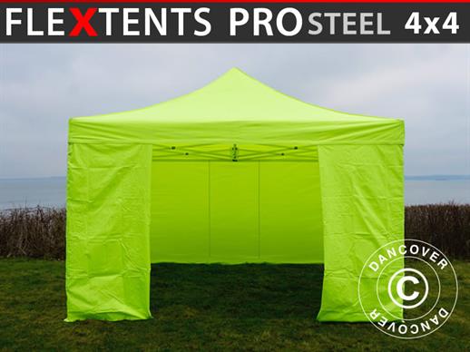 Pop up gazebo FleXtents PRO Steel 4x4 m Neon yellow/green, incl. 4 sidewalls