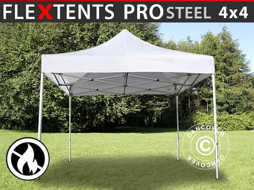 Carpa plegable FleXtents PRO Steel 4x4m Blanco, Ignífuga