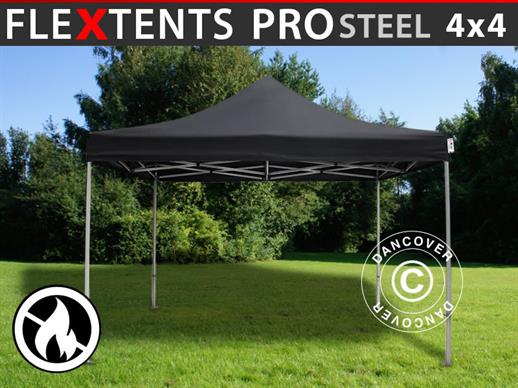 Pop up gazebo FleXtents PRO Steel 4x4 m Black, Flame retardant