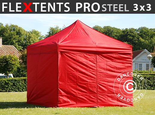Quick-up telt FleXtents PRO Steel 3x3m Rød, inkl. 4 sider