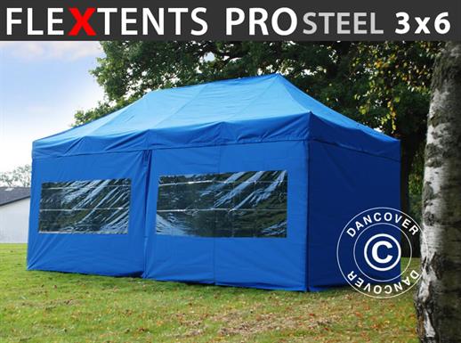 Tente pliante FleXtents PRO Steel 3x6m Bleu, avec 6 cotés
