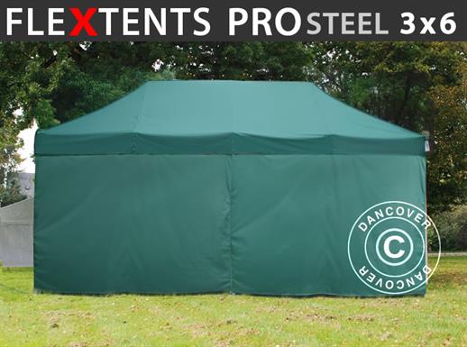 Vouwtent/Easy up tent FleXtents PRO Steel 3x6m Groen, inkl. 6 Zijwanden