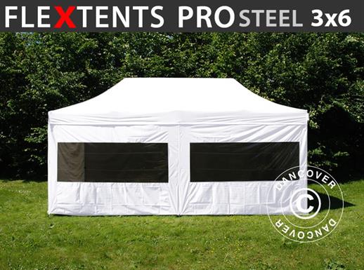 Prekybinė palapinė FleXtents PRO Steel 3x6m Balta, įsk. 6 šonines sienas