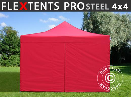 Tente pliante FleXtents PRO Steel 4x4m Rouge, avec 4 cotés