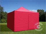 Tente pliante FleXtents PRO Steel 4x4m Rouge, avec 4 cotés