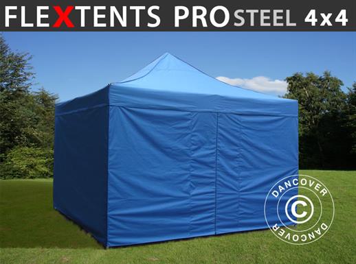 Namiot Ekspresowy FleXtents PRO Steel 4x4m Niebieski, mq 4 ściany boczne
