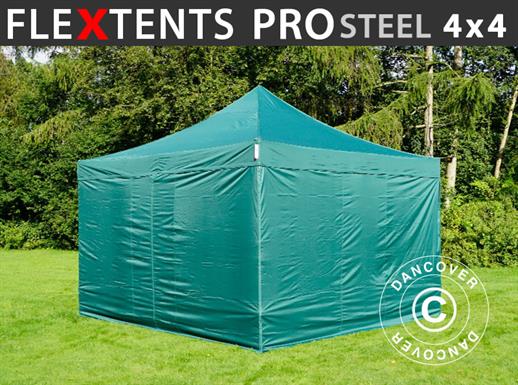 Namiot Ekspresowy FleXtents PRO Steel 4x4m Zielony, mq 4 ściany boczne