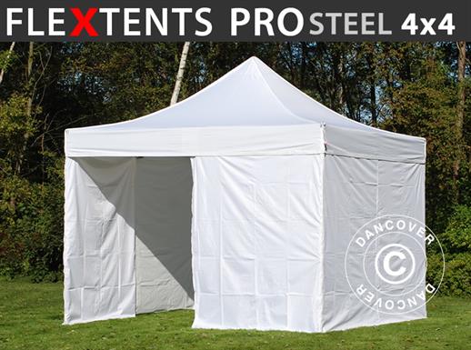 Vouwtent/Easy up tent FleXtents PRO Steel 4x4m Wit, inkl. 4 Zijwanden