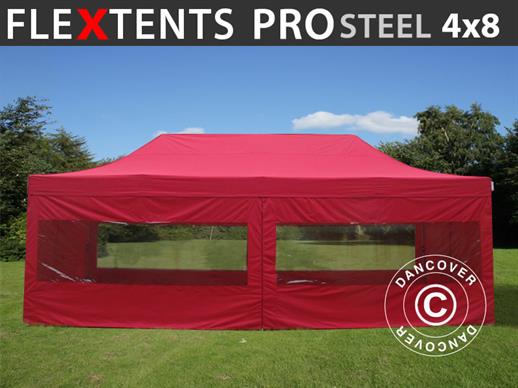 Prekybinė palapinė FleXtents PRO Steel 4x8m Raudona, įsk. 6 šonines sienas