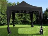 Gazebo pieghevole FleXtents PRO Steel 3x3m Nero, incl. 4 tendaggi decorativi