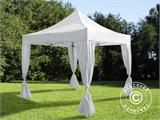Vouwtent/Easy up tent FleXtents Steel 4x4m Wit, incl. 4 decoratieve gordijnen