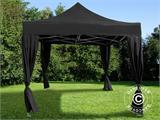 Vouwtent/Easy up tent FleXtents Steel 4x4m Zwart, incl. 4 decoratieve gordijnen
