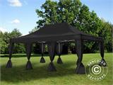 Vouwtent/Easy up tent FleXtents Steel 4x6m Zwart, incl. 8 decoratieve gordijnen