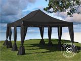 Faltzelt FleXtents Steel 4x6m Schwarz, mit 8 Gardinen