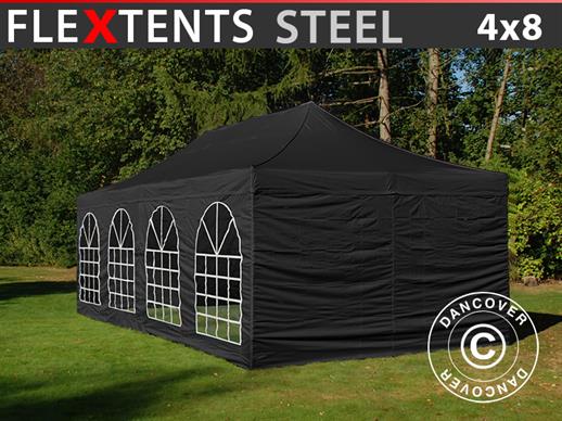 Tente Pliante FleXtents Steel 4x8m Noir, avec 4 cotés