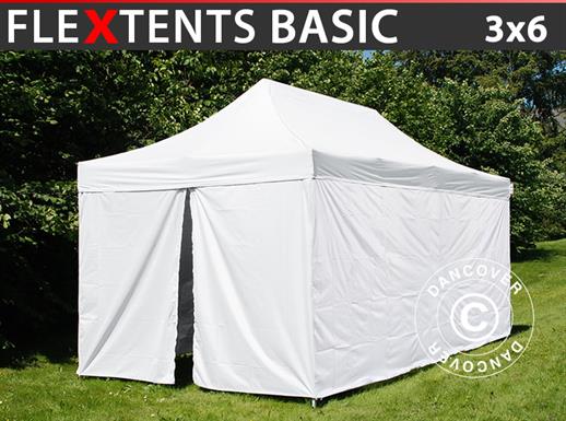 Pop-up aiatelk FleXtents® Basic v.3, Meditsiini- ja esmaabitelgid,, 3x6 m, Valge, kaasas 6 külgseina