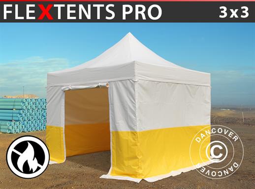 Tenda dobrável FleXtents® PRO 3x3m, PVC, Tenda de trabalho, Retardante de chamas, incl. 4 paredes laterais