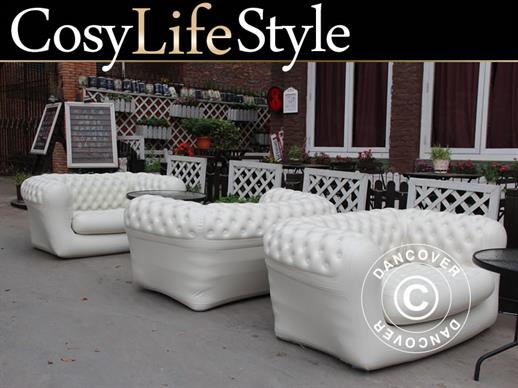 Pripučiama, Chesterfield stiliaus, dvivietė sofa, Baltas atspalvis