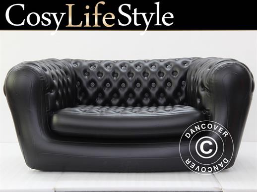 Sofa nadmuchiwana, styl Chesterfield, 2-osobowa, Czarny
