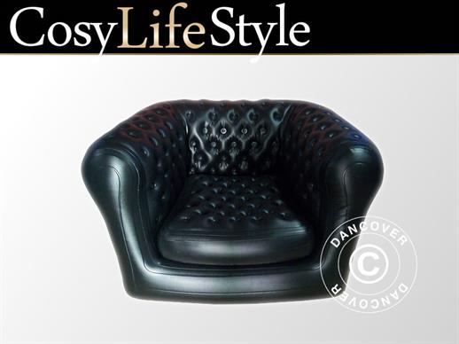 Opblaasbare fauteuil, Chesterfield stijl, Zwart