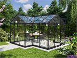 Orangerie aus Glas 11,5m², 3,73x3,73x2,32m mit Sockel, Schwarz