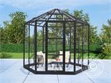 Sechseckige Orangerie aus Glas 7,2m², 3,04x2,63x2,73m mit Sockel, Schwarz