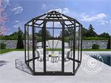 Serre orangerie en verre hexagonale 7,2m², 3,04x2,63x2,73m avec socle, Noir