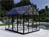 Serra orangerie/serra in vetro 8,9m², 3,01x2,99x2,95m con base e cresta, Nero