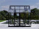 Orangerie/Gewächshaus aus Glas 8,9m², 3,01x2,99x2,95m mit Sockel und Krone, Schwarz