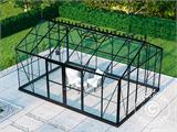 Oranjerie/Broeikas glas 16,5m², 4,45x3,71x3,16m met basis en kroonlijst, Zwart